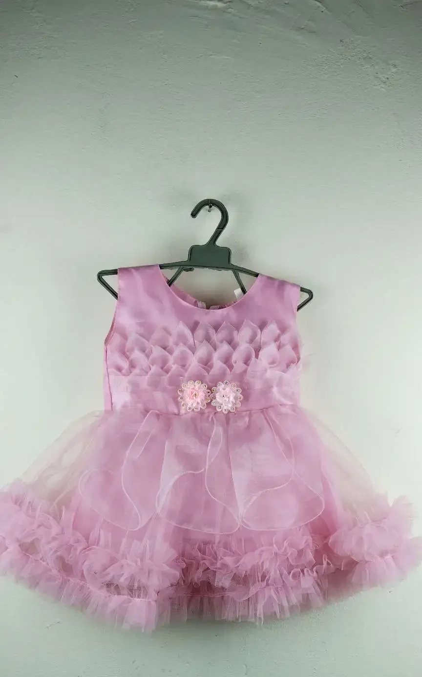 Shop a beautiful Light Pink Party Dress for Girls with floral design and fluffy layers. Perfect for birthdays, weddings, and special occasions